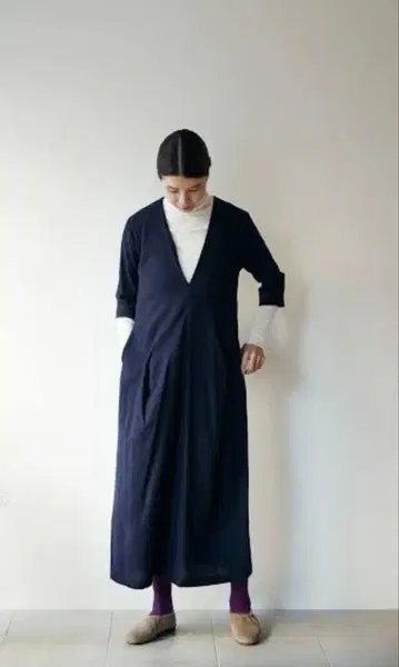 humoresque 울 V넥 드레스/네이비