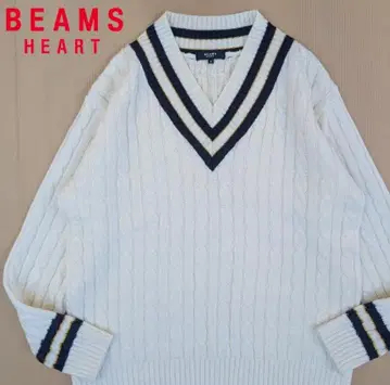 BEAMS HEART 칠드런 니트 스웨터 V넥 케이블 니트