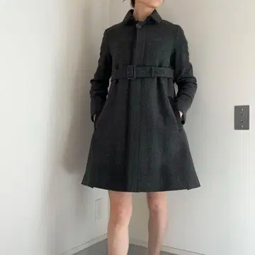 새상품급 더 릴랙스 울 벨트 코트 글렌체크 그레이