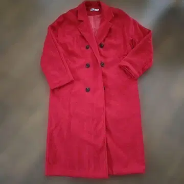 빨간색 더블 브레스트 롱 코트