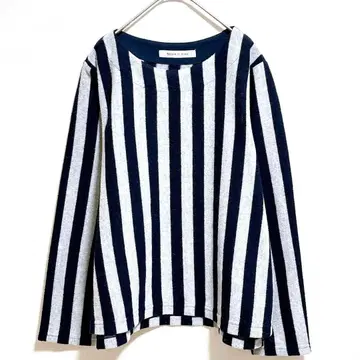 메종 드 플라주 티셔츠 울 혼방 스트라이프 그레이 네이비 F 긴팔