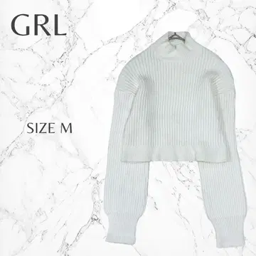 그레일 모크넥 둥근 소매 숏 기장 크롭 니트 스웨터 M