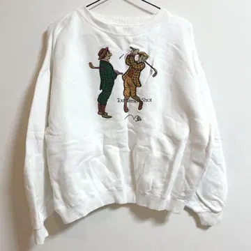 빈티지 자수 프린트 오버 사이즈 맨투맨 트레이닝복 레트로 코튼