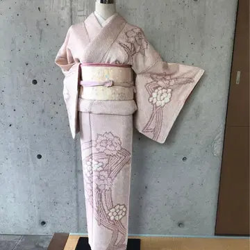 순수 실크 고급 시보리 호몬기 꽃무늬 이중 기모노