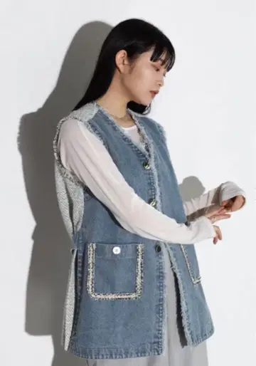 새상품 RADIATE 라디에이트 데님 트위드 콤비 베스트