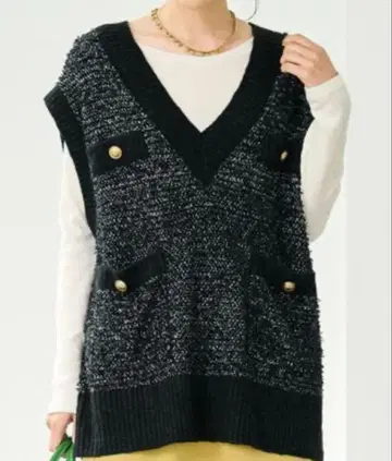 믹스 트위드 니트 베스트 그린 라벨 릴랙싱 arrows