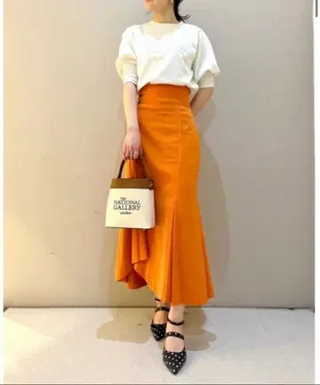 릴리 브라운 머메이드 스커트 롱 사이즈 0 오렌지 비대칭