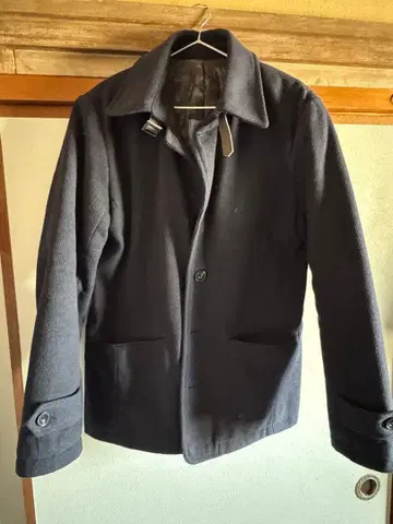 ZIP FIVE 화이트 라인 다크 블루 울 피코트