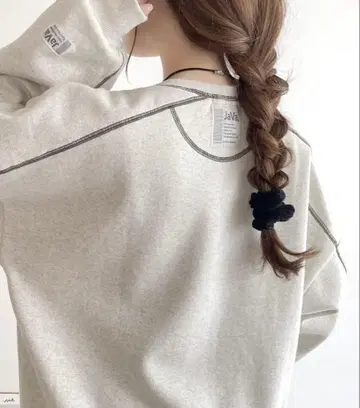 JaVa 속기모 배색 스티치 로고 오버 사이즈 맨투맨 L