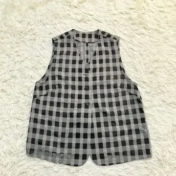 여성용 일본제 그레이 계열 체크 무늬 베스트 빅 사이즈 V넥 돌려입기