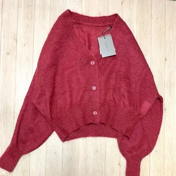 미사용 PRIORITY 가디건 모헤어 핑크 숏 기장 벌룬 소매