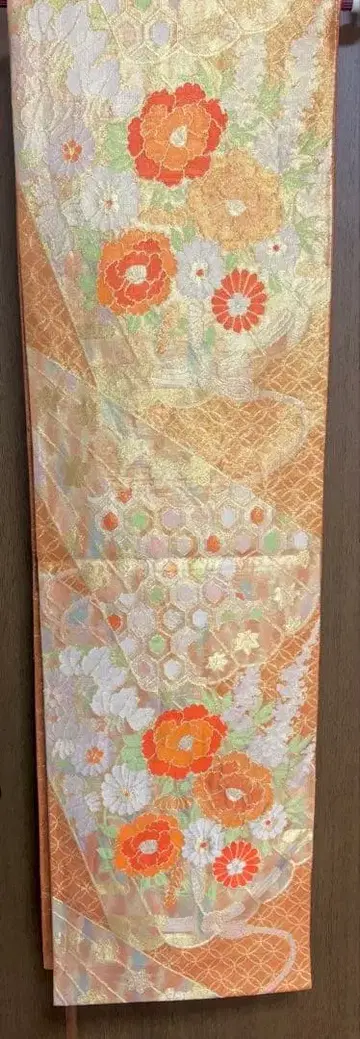 [ 새상품급 ] 오렌지 계열 꽃무늬 오비