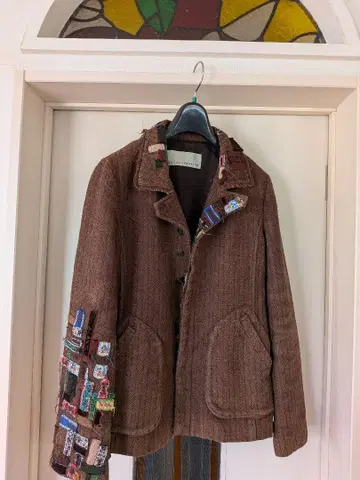 SUNAO KUWAHARA 브라운 패치워크 테일러드 자켓