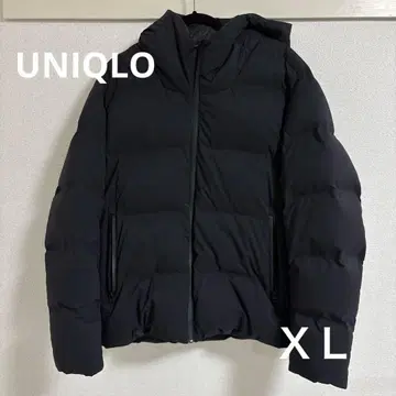 UNIQLO 블랙 후드 부착 심리스 다운 파카