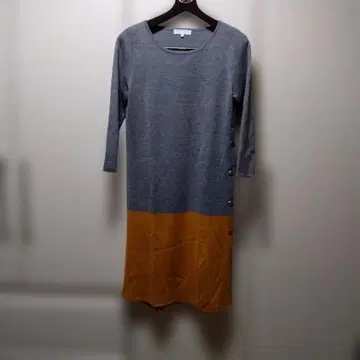 화이트 자유 7부 소매 니트 원피스 사이즈 40 그레이 오렌지