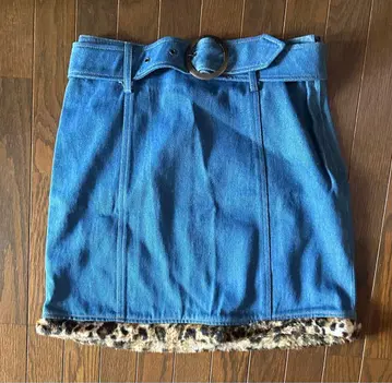 레어 안드레 루치아노 데님 미니 스커트 레오파드 밑단