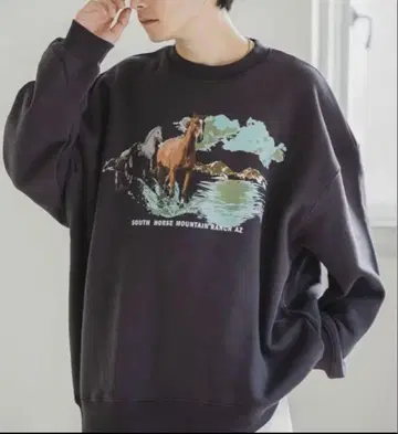 RAGEBLUE 말 프린트 맨투맨 L 사이즈 다크 그레이