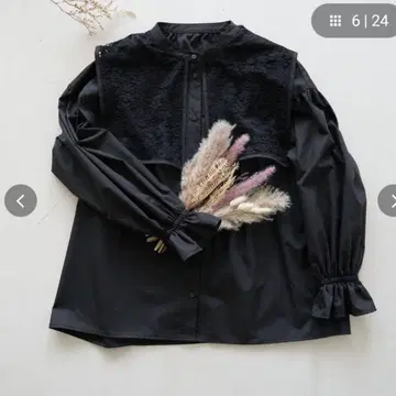 숲의 학교 모리노각코 케이프 블라우스 레이스 긴팔 블랙