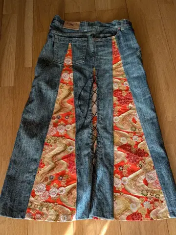 gouk 고우크 청바지 일본풍 패턴 기모노 롱 스커트 희귀 레어