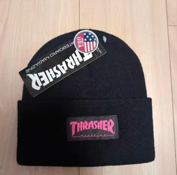 THRASHER 니트 모자 블랙 x 핑크