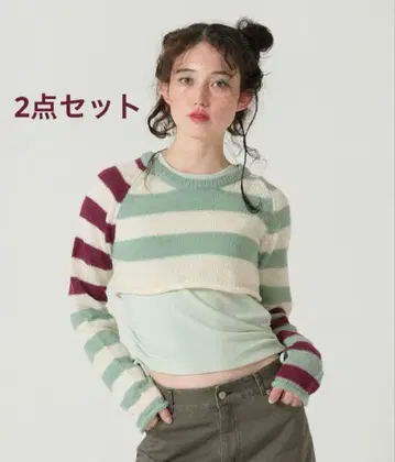 사이드 드로스트 롱T 보더 니트 풀오버 TINA: JOJUN