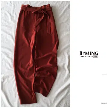 빔즈 [세탁 가능] 드레이프감 개더 리본 테이퍼드 팬츠