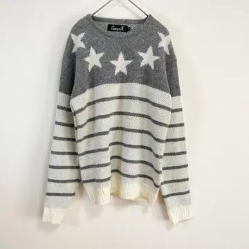 CavariA 크루넥 니트 M 그레이/화이트 보더 아크릴