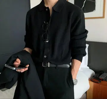 Otte 심플 니트 셔츠 블랙