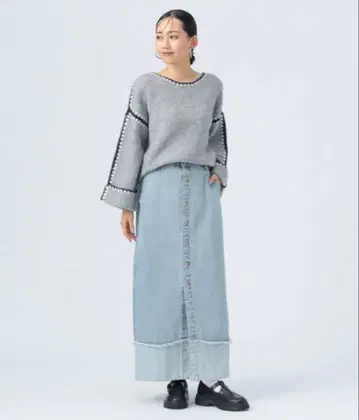 스커트 턴백 데님 프론트 버튼 스커트