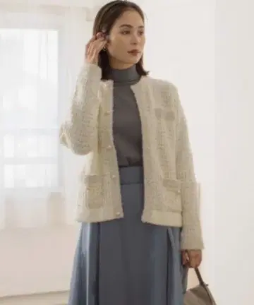 쿠미쿄쿠 스노우 네프 트위드 니트 자켓 S2 화이트