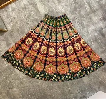 페이즐리 무늬 네이비 롱 스커트