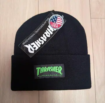 THRASHER 니트 모자 블랙 x 그린