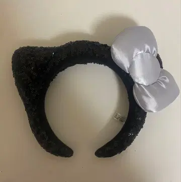 고양이 귀 머리띠 스팽글 블랙 실버 리본