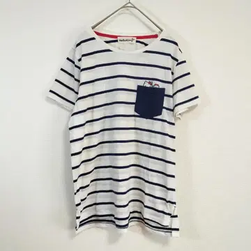 HelloKitty 티셔츠 L 보더 무늬 키티 자수 포켓 부착