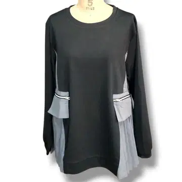 튜닉 상의 티셔츠 바이컬러 블랙 그레이 플리츠