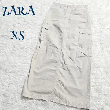 자라 ] 롱 기장 밑단 슬릿 포켓 부착 밀리터리 카고 스커트 XS 무지