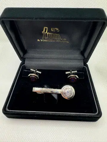 [ 요시다 사부로 상점 ] 커프스 타이핀 세트 은색 빨간색 칠보