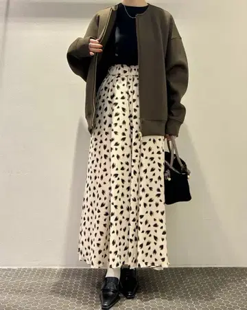 레오파드 프린트 개더 플레어 스커트