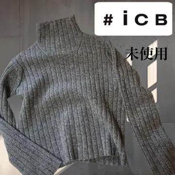 [ 미사용 ] iCB 울 100% 하이넥 니트 그레이 고급