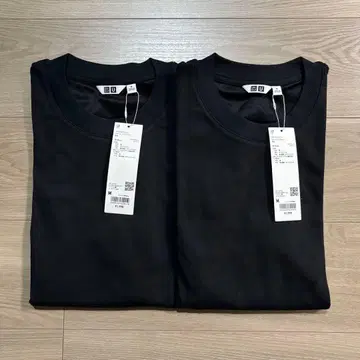 UNIQLO 에어리즘 코튼 크루넥 T셔츠 긴팔 블랙 M 사이즈 2개