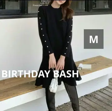 벌스데이 바쉬 페플럼 니트 원피스 드레스 펄 블랙 M