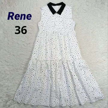 컨디션 최상 르네 현행 폴카 도트 원피스 펄 버튼 카라 부착 36