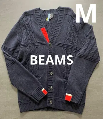 빔즈 BEAMS 스웨터 가디건 M 네이비 빨간색 클리닝 완료