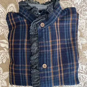 새상품급 45R 네이비 나염 넉넉한 면 프릴 블라우스