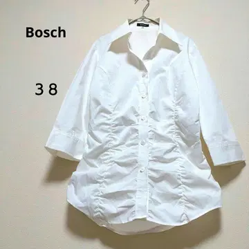 보쉬 38 화이트 개더 스키퍼 셔츠 일본제 숨김 버튼으로 흘러내림 방지