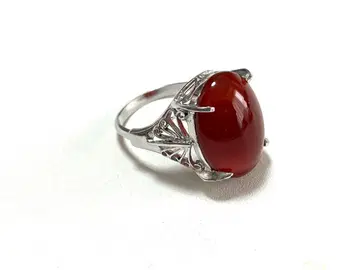 빈티지풍 실버색 홍마노풍 카보숑 반지 약 13호