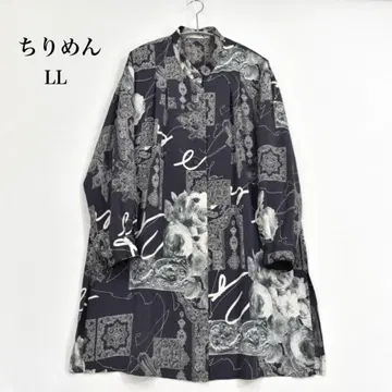 크레이프 원단 코트 아우터 튜닉 그레이 계열 꽃무늬 LL(XL)