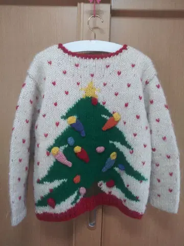 PINK HOUSE 크리스마스 트리 패턴 가디건 손뜨개질