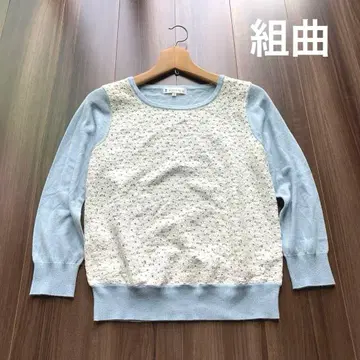 쿠미쿄쿠 스카이블루 니트 꽃 레이스