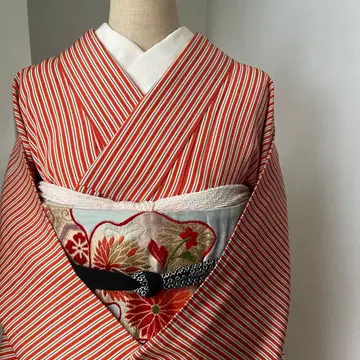 기모노 코몬 주홍색 계열 줄무늬 세련된 kawaii KIMONO